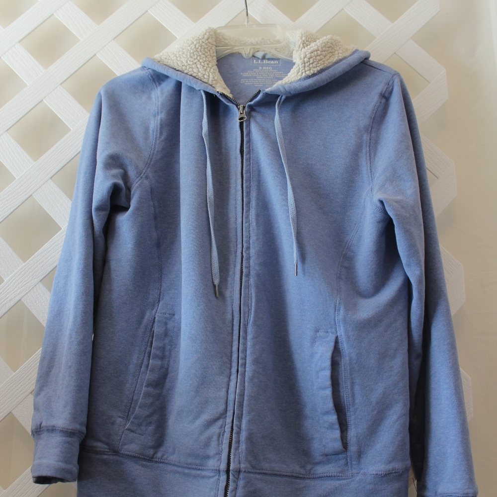 Ladies Blue LL Bean Zip UP Hooded Jacket Size SM